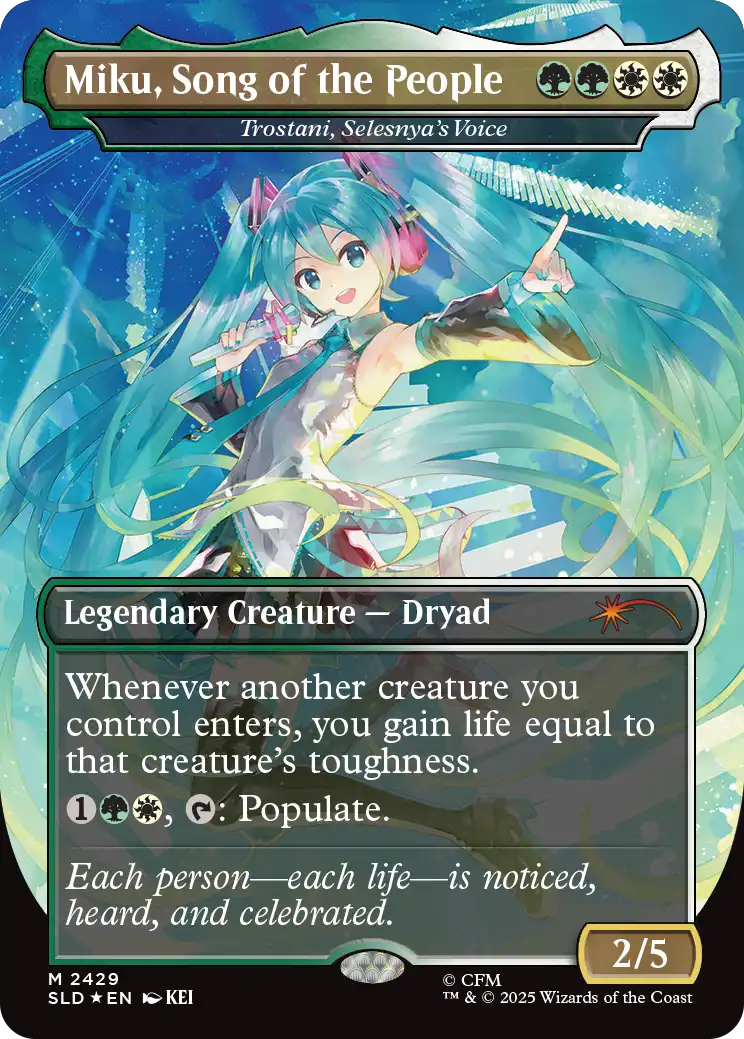 統率者は《Miku, Song of the People》。緑白ライフゲインの構築済みデッキ